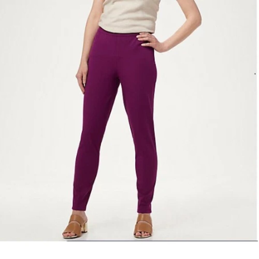 NEW Isaac Mizrahi Live 24/7 Stretch Slim Leg Pants w/Pockets-Plum-Reg 2-A309566
